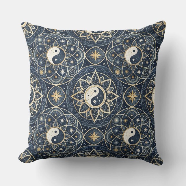 Yin Yang Celestial Harmoni Mandala Mönsterdesign Kudde (Framsida)