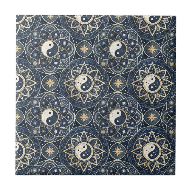 Yin Yang Celestial Harmony Mandala Designmönster Kakelplatta (Framsidan)