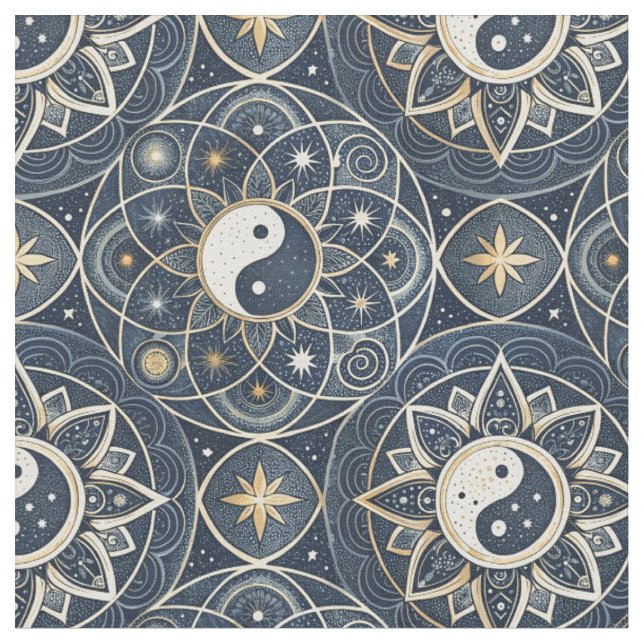Yin Yang Celestial Harmony Mandala Designmönster Tyg (Närbild)