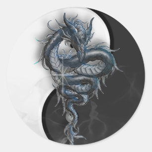 Yin Yang Chinese Dragon Large Round Stickers Runt Klistermärke
