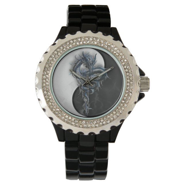 Yin Yang Chinese Dragon Rhinestone Watch Armbandsur (Framsida)