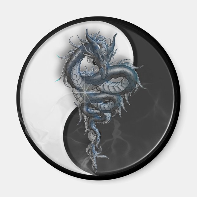 Yin Yang Chinese Dragon Round Magnet (Framsidan)