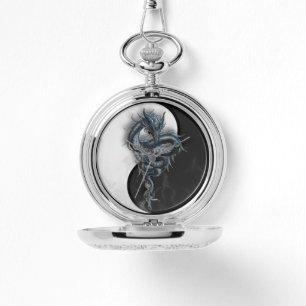 Yin Yang Chinese Dragon Silver Pocket Watch Armbandsur
