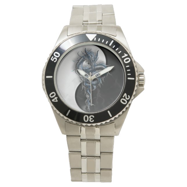Yin Yang Chinese Dragon Stainless Steeel Watch Armbandsur (Framsida)