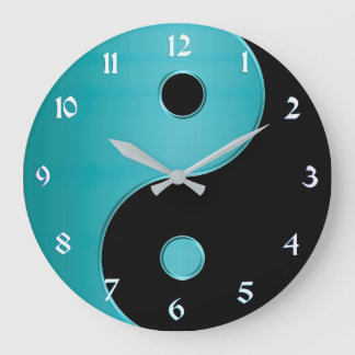 Yin Yang Clock in Turquise and Black Stor Klocka