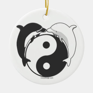 Yin Yang delfinsvart/vit Julgransprydnad Keramik