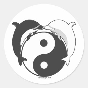 Yin Yang delfinsvart/vit Runt Klistermärke