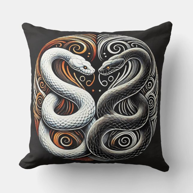 Yin Yang-design med två ormar Kudde (Framsida)