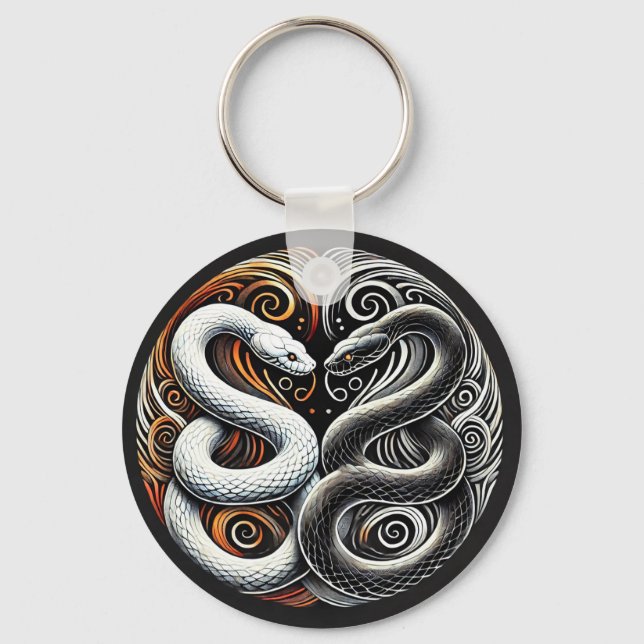 Yin Yang-design med två ormar Nyckelring (Framsida)