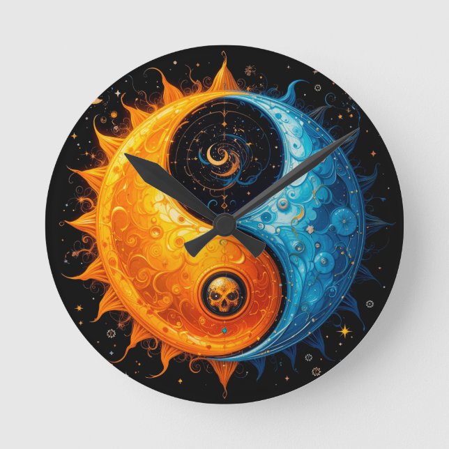 Yin Yang-design som representerar sol och måne Rund Klocka (Framsida)