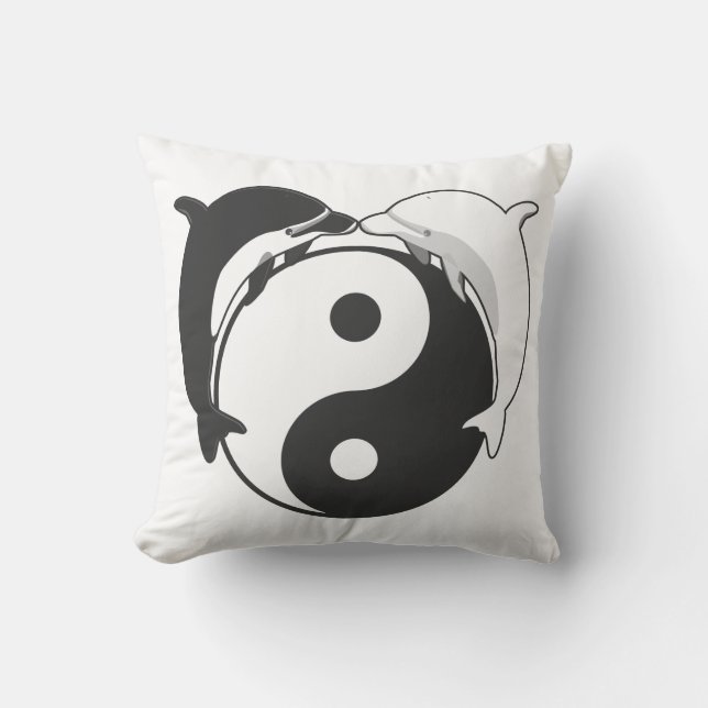 Yin Yang Dolphins Black/White Kudde (Framsida)