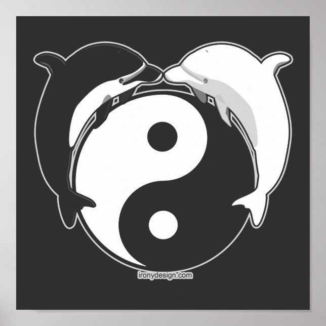 Yin Yang Dolphins Black/White Poster (Framsidan)
