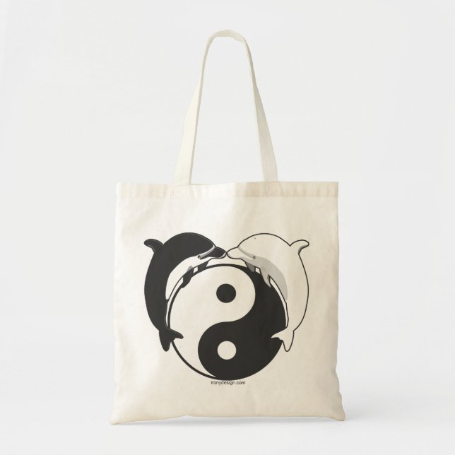 Yin Yang Dolphins Black/White Tygkasse (Framsidan)