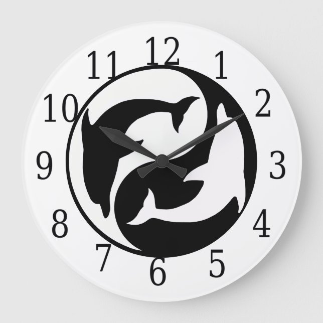 Yin Yang Dolphins Round Clock Stor Klocka (Framsida)