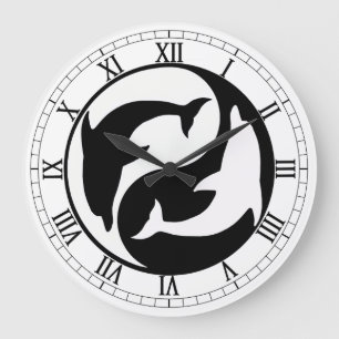 Yin Yang Dolphins Round Roman Numerals Clock Stor Klocka