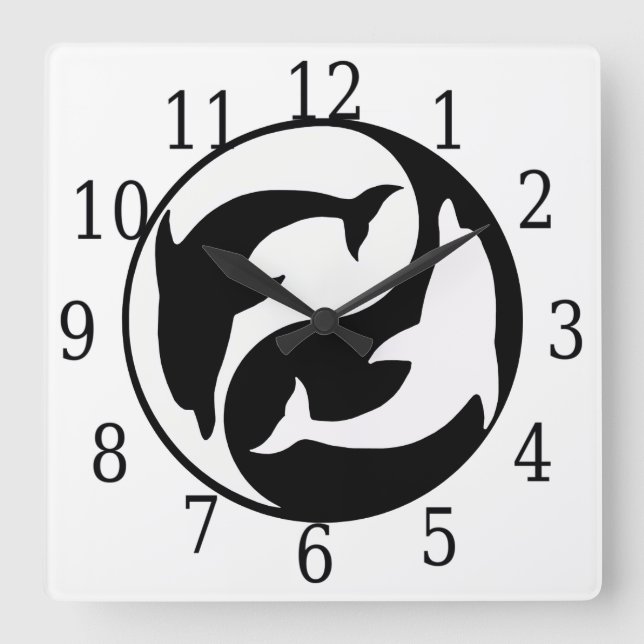 Yin Yang Dolphins Square Clock Fyrkantig Klocka (Framsida)