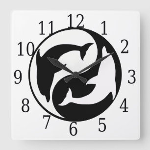Yin Yang Dolphins Square Clock Fyrkantig Klocka