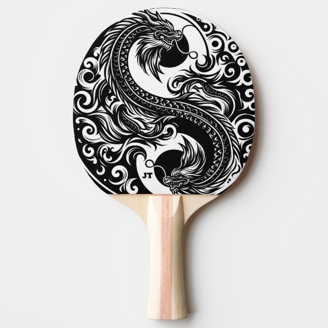 Yin Yang Dragon in Black and White Personalized Pingisracket (Framsidan)