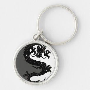 Yin Yang Dragon Rund Silverfärgad Nyckelring