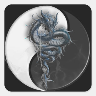 Yin Yang Dragon Sticker Fyrkantigt Klistermärke