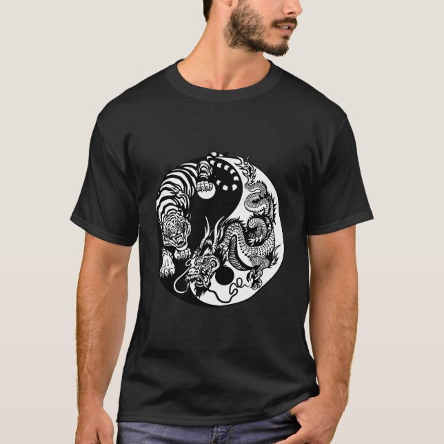 Yin Yang Dragon Tiger T Shirt (Framsida)