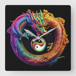 Yin Yang Dragon Wall Clock Fyrkantig Klocka