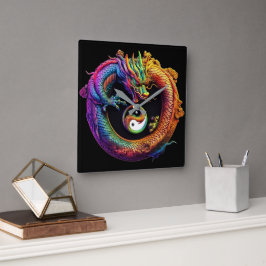 Yin Yang Dragon Wall Clock Fyrkantig Klocka