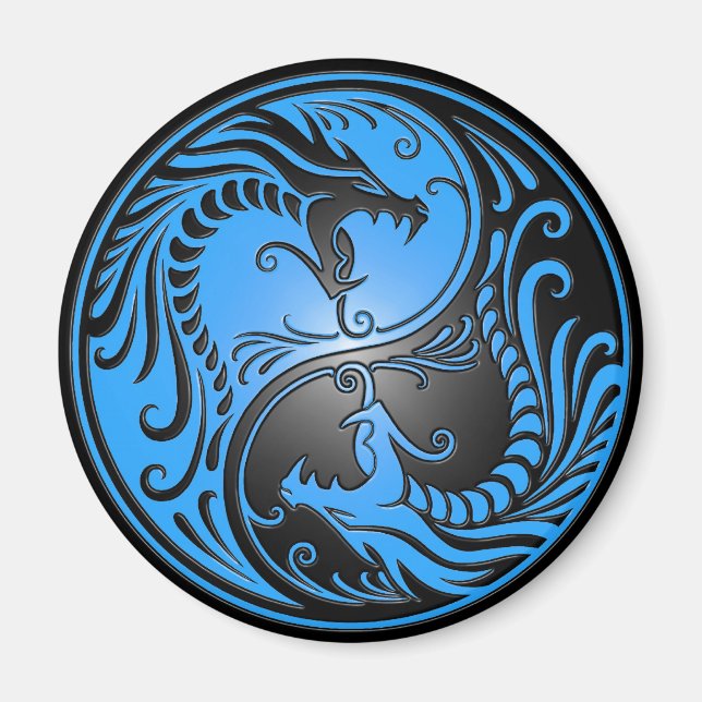 Yin Yang Dragons, blå och svart Magnet (Framsidan)