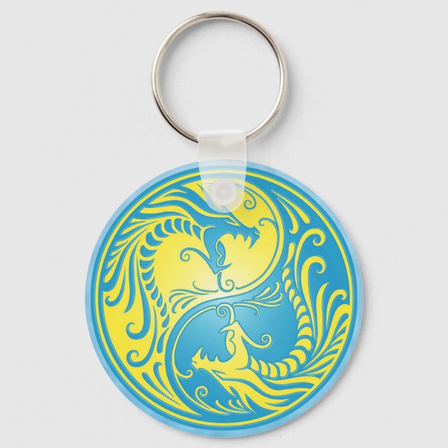 Yin Yang Dragons, blått och gult Nyckelring (Framsida)