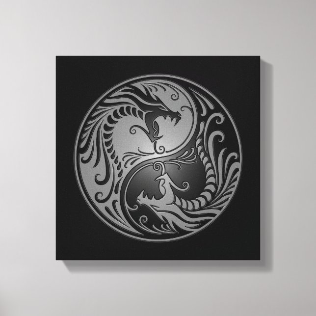 Yin Yang Dragons, grått och svart Canvastryck (Framsida)