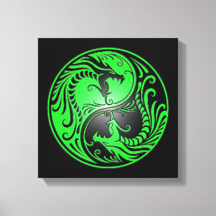 Yin Yang Dragons, grönt och svart Canvastryck
