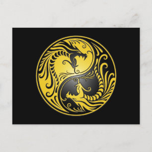 Yin Yang Dragons, gult och svart Vykort
