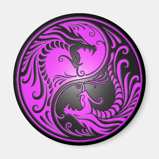 Yin Yang Dragons, lila och svart Magnet (Framsidan)