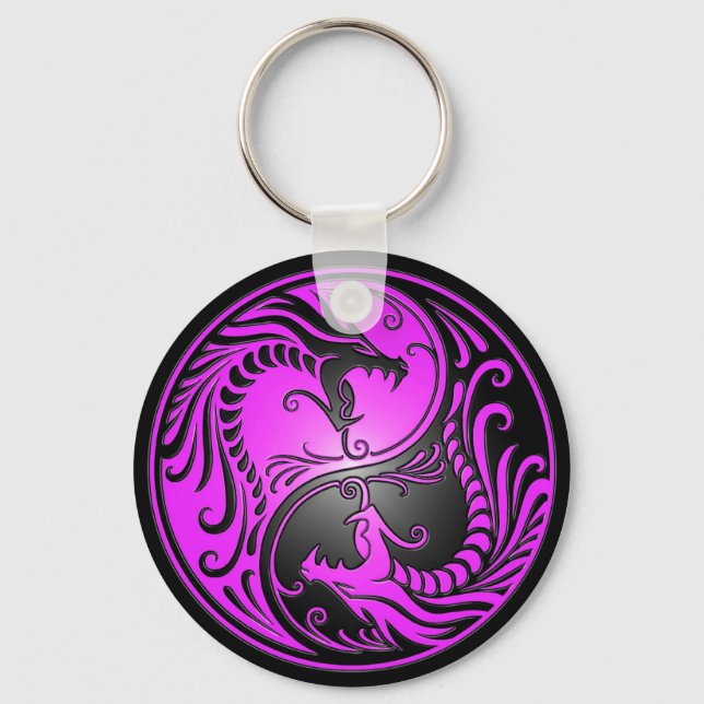 Yin Yang Dragons, lila och svart Nyckelring (Framsida)