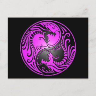 Yin Yang Dragons, lila och svart Vykort