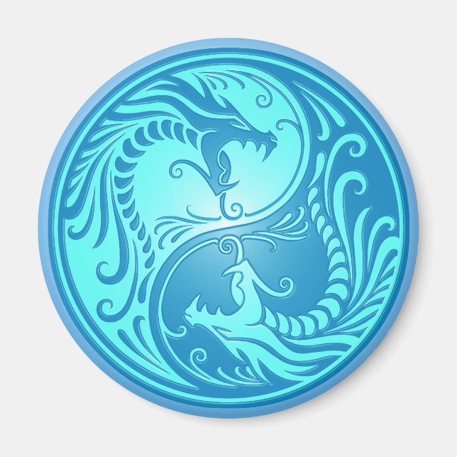 Yin Yang Dragons, ljusblå Magnet (Framsidan)