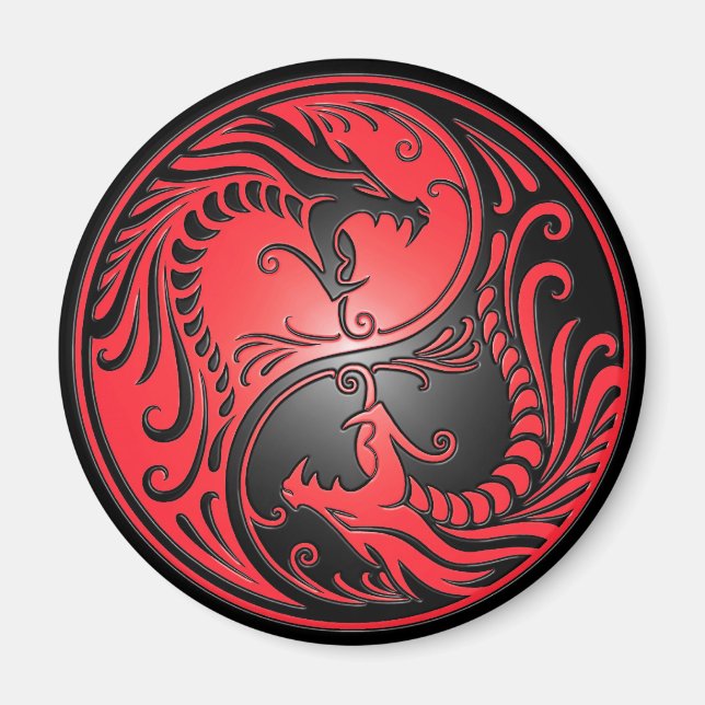 Yin Yang Dragons, röd och svart Magnet (Framsidan)