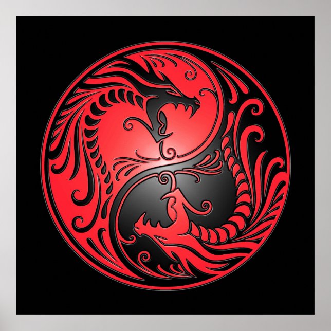 Yin Yang Dragons, röd och svart Poster (Framsidan)