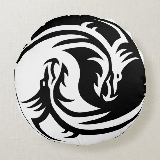 Yin Yang Dragons Rund Kudde (Framsidan)