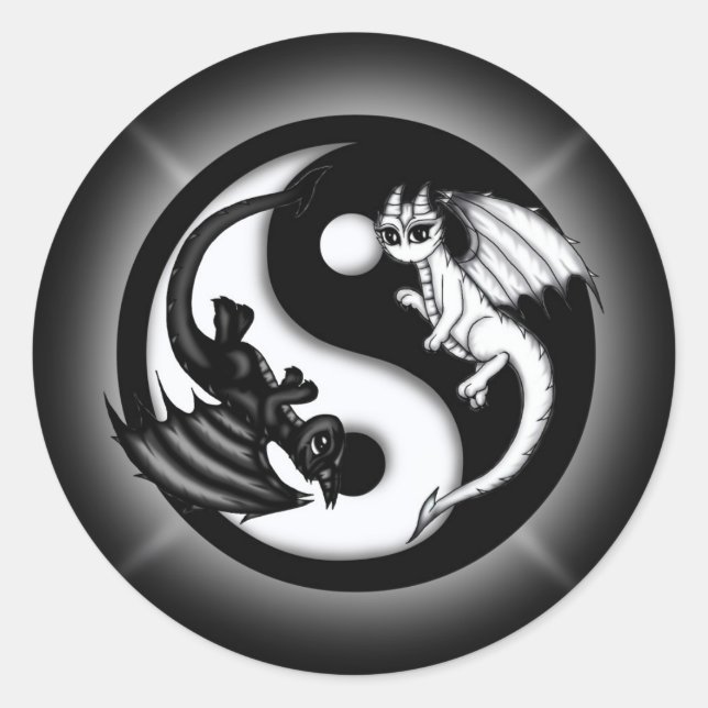 Yin Yang Dragons Runt Klistermärke (Framsida)