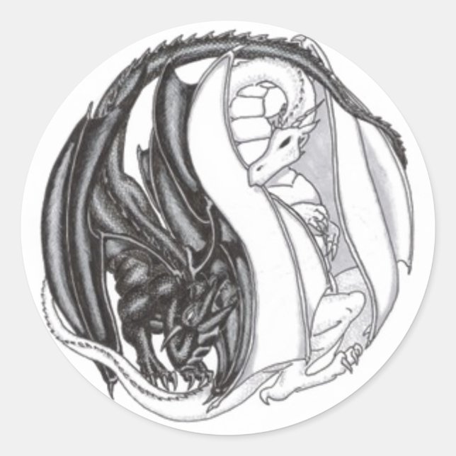 Yin/Yang Dragons Sticker Runt Klistermärke (Framsida)