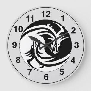Yin Yang Dragons Tribal Tattoo Design Wall Clock Stor Klocka