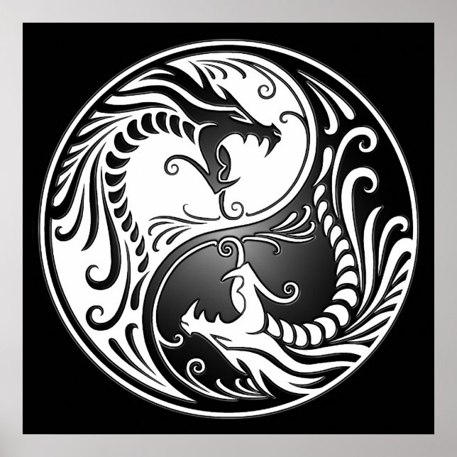 Yin Yang Dragons, vit och svart Poster (Framsidan)