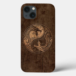 Yin Yang Dragons with Wood Grain Effect