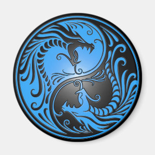 Yin Yang drakar, blått och svart Magnet