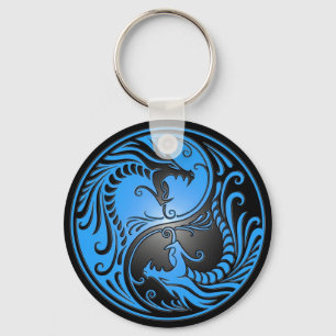 Yin Yang drakar, blått och svart Nyckelring