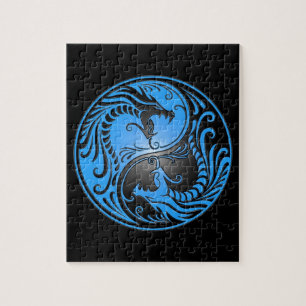 Yin Yang drakar, blått och svart Pussel