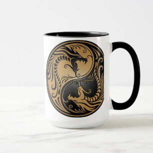 Yin Yang drakar, brunt och svart Mugg