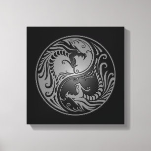 Yin Yang drakar, grå färg och svart Canvastryck