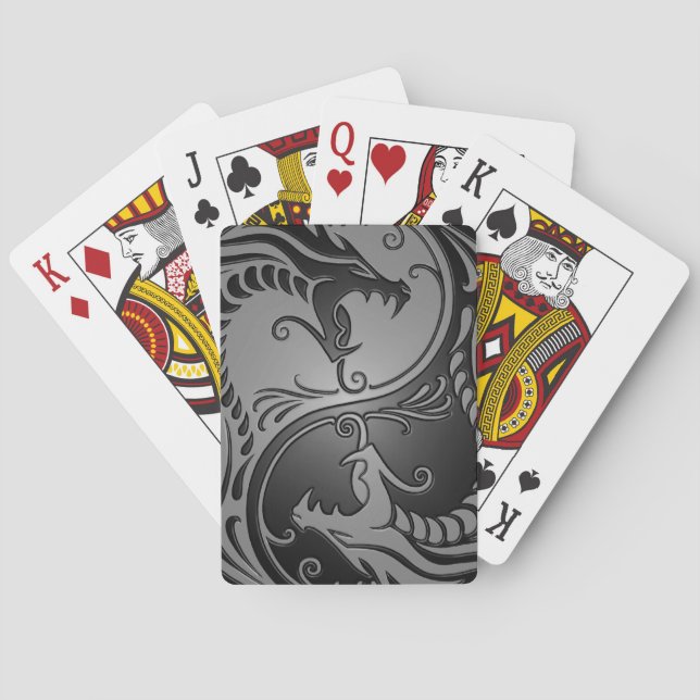 Yin Yang drakar, grå färg och svart Casinokort (Baksidan)